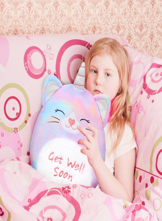 Easfan 13'' Get Well Soon Unicorn Cat Plush Pillow Soft Cute Stuffed Animal with Silver Horn Feel Better Gifts for Kids Patient Feel Better for Women - Image 5